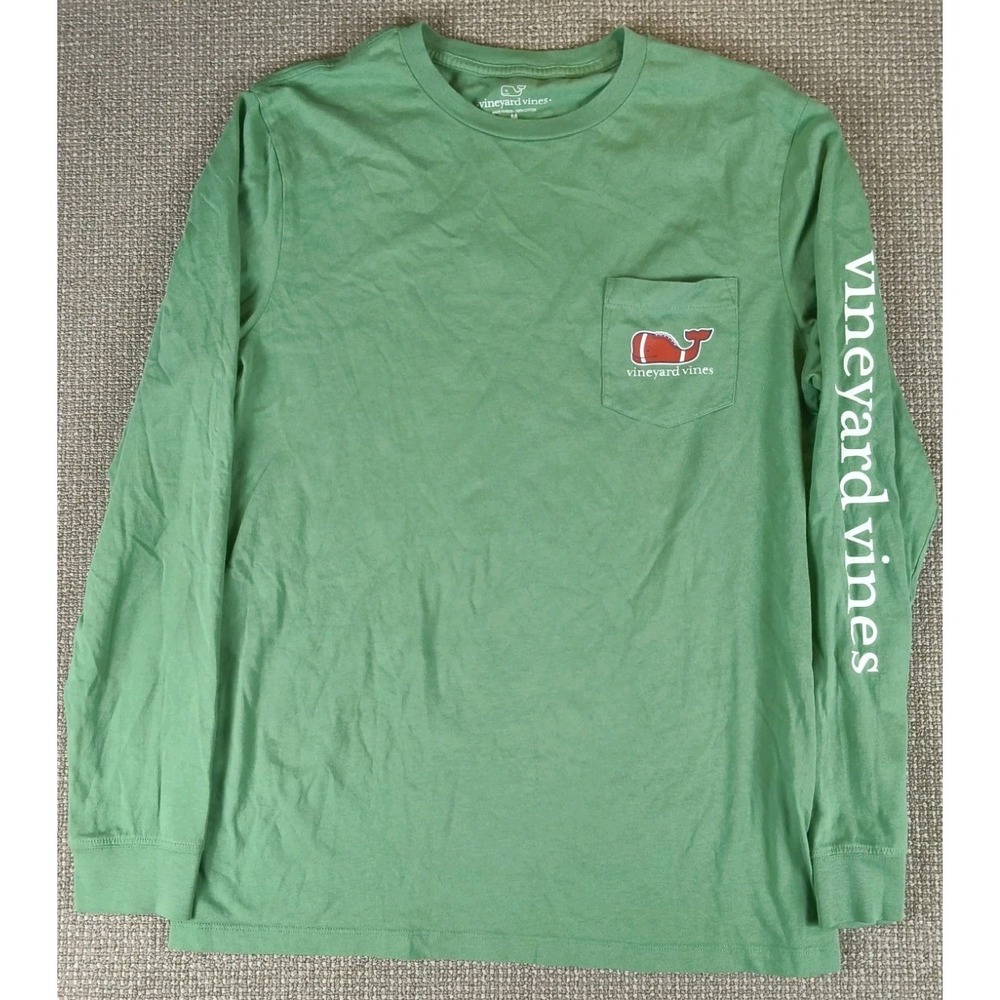 Vineyard Vines Men's M Green Long Sleeve Football Whale Pocket T-Shirt Tee